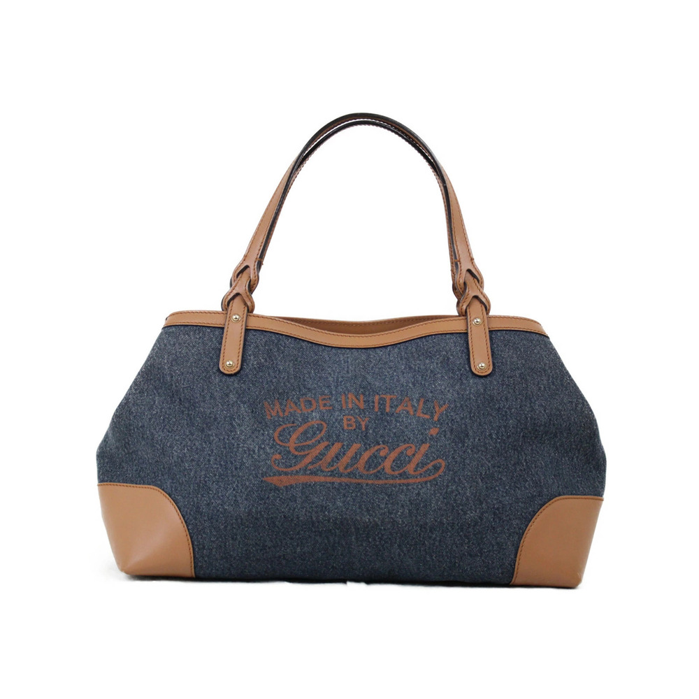 GUCCI denim tote bag Navy Blue brown